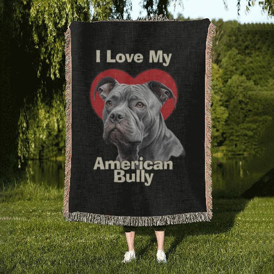 I Love My American Bully Puppy Dog Woven Blankets
