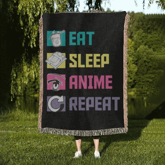 Eat Sleep Anime Repeat funny Woven Blankets