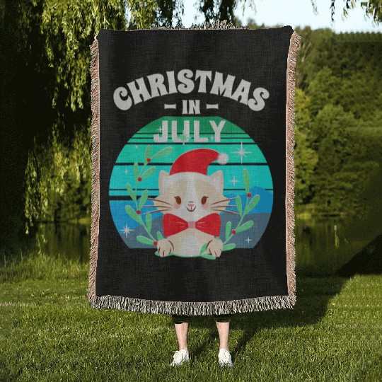 Christmas in July for Women Men Cat Christmas Woven Blankets