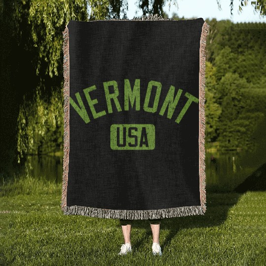 Vermont Usa Arched Text Distressed Lime Green Prin Woven Blankets