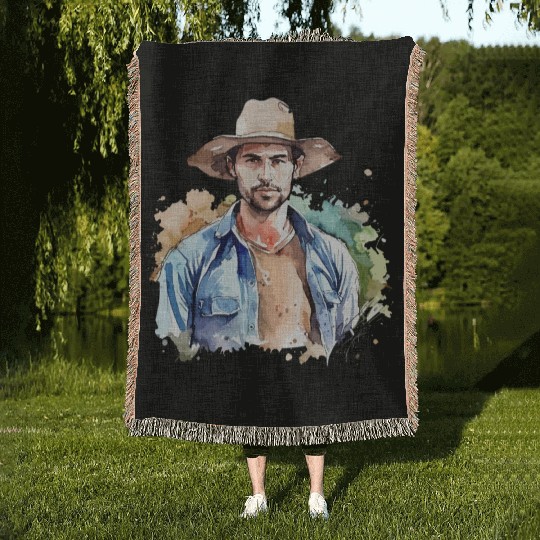 Harvest Hues - Watercolor Style Farmer Artwork Woven Blankets