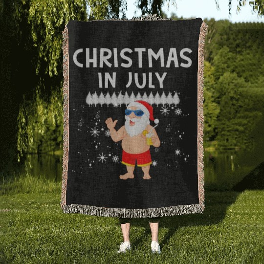 Funny Santa Christmas In July Summer Xmas Gif Woven Blankets