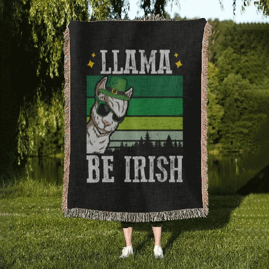 Llama Be Irish Shamrock St Patric Day Woven Blankets