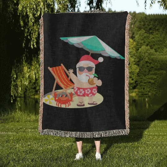 Santa Claus Beach Funny Summer Christmas In July Woven Blankets