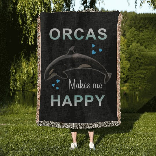 Orcas Make Me Happy Killer Whale Woven Blankets