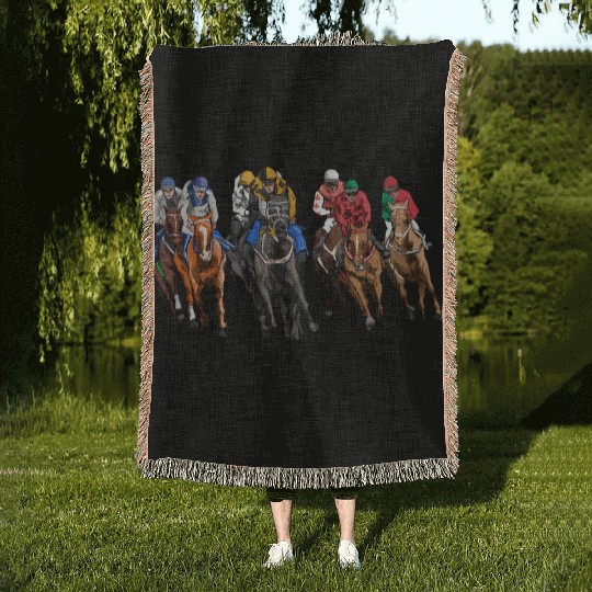 Horse Racing Jockey Racer Derby Rider Race Track Woven Blankets