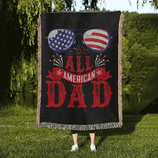 All American Dad America Pride US Patriot Woven Blankets