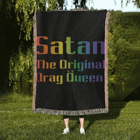 Funny Hail Gay Satan Lgbt Goth Gay Pride Baphomet Woven Blankets