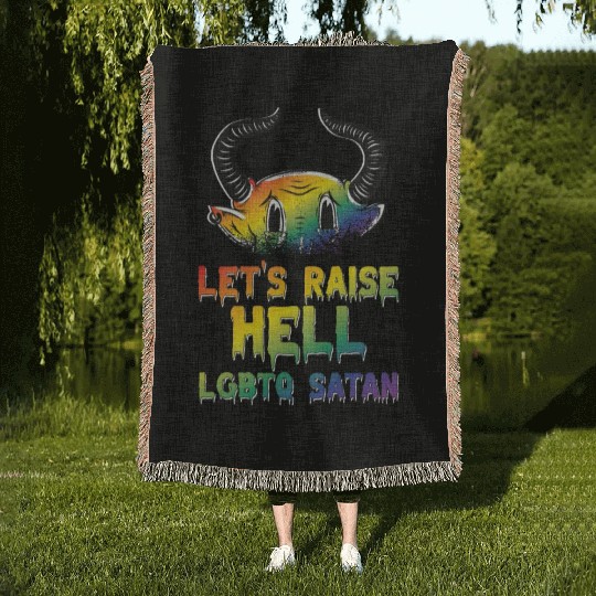 Funny Hail Gay Satan Lgbt Goth Gay Pride Baphomet Woven Blankets