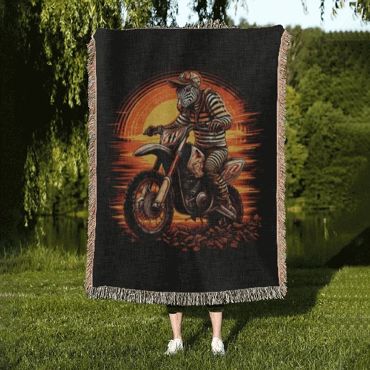 Dirt Bike Zebra Biker Motocross Motorcycle Racer R Woven Blankets