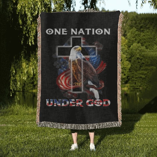 One Nation Under God Jesus Usa Cross Bald Eagle Woven Blankets