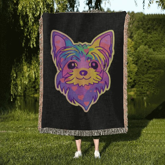 Yorkshire Terrier Rainbow Dog Lover Yorkie Woven Blankets