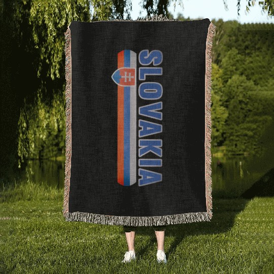 Slovakia Sports-Style - Blue Text Slovak Flag Woven Blankets