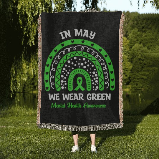 In May We Wear Green For Tal Health Awareness Woven Blankets