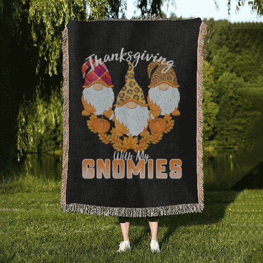 Happy Fall Y'all Gnome Autumn Pumpkin Spice Woven Blankets