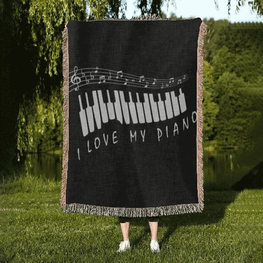 I Love My Piano Musical Instrument Piano Keyboard Woven Blankets