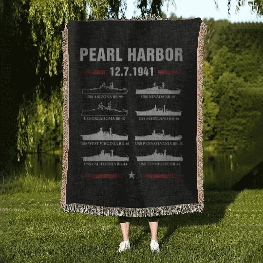 Pearl Harbor Battleship Memorial Day December 7Th Woven Blankets