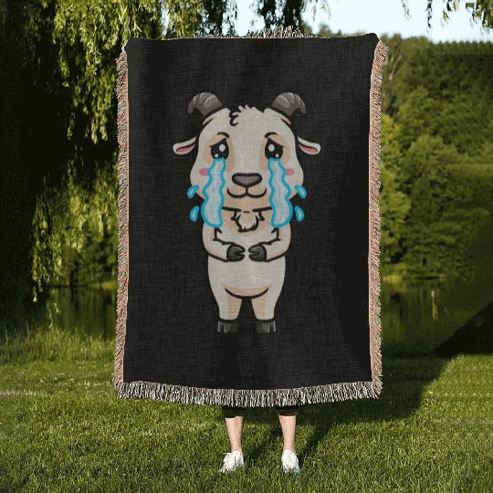 Goat Sad Crying Emoticon Woven Blankets
