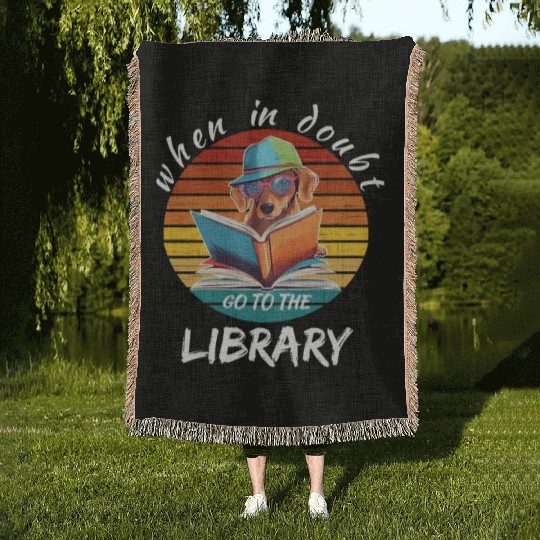 When in doubt got to the library, reading dog Woven Blankets