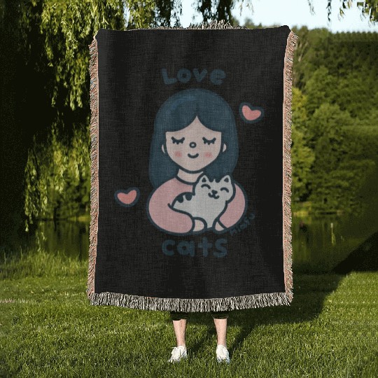 Kawaii Cat Lover Woven Blankets