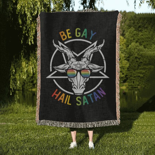 Rainbow Satan Lgbt Goth Gay Pride Baphomet Be Gay Woven Blankets
