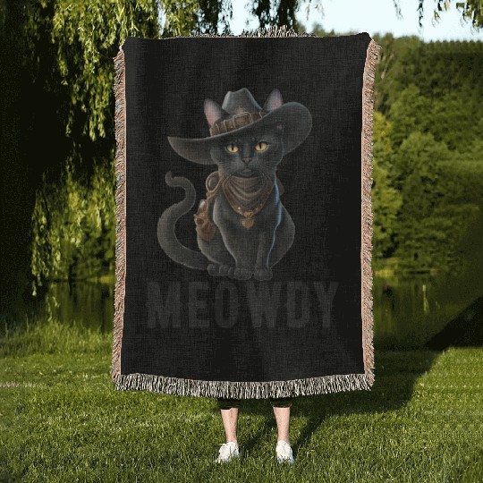 Meowdy Cat Cory Music Kitten Cowboy Woven Blankets