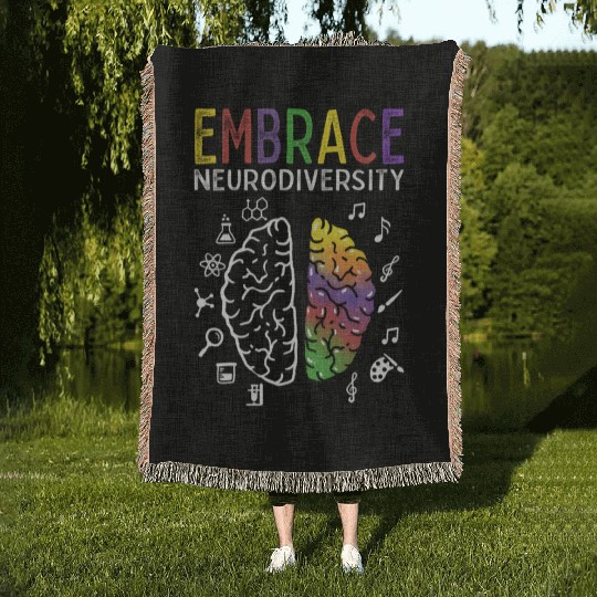 Neurodiversity Embrace Adhd Autism Asd Brain Woven Blankets