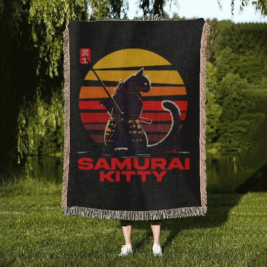 Fierce Meets Fabulous Samurai Kitty Woven Blankets