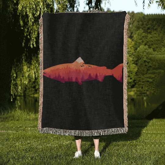 Trout Fly Fishing Nature Outdoor Fisherman Woven Blankets