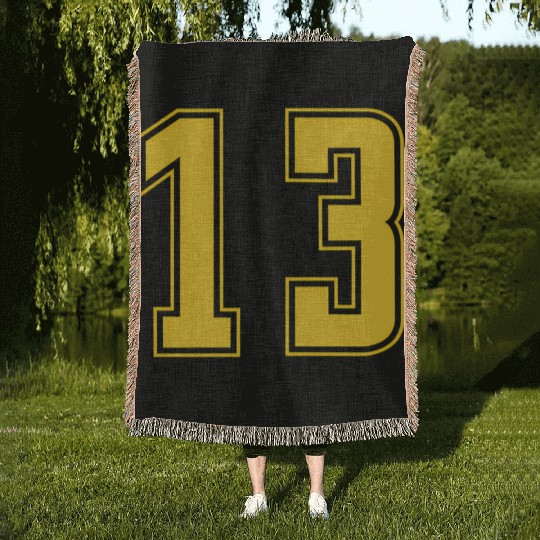 Yellow Number 13 Team Junior Sports Numbered Woven Blankets