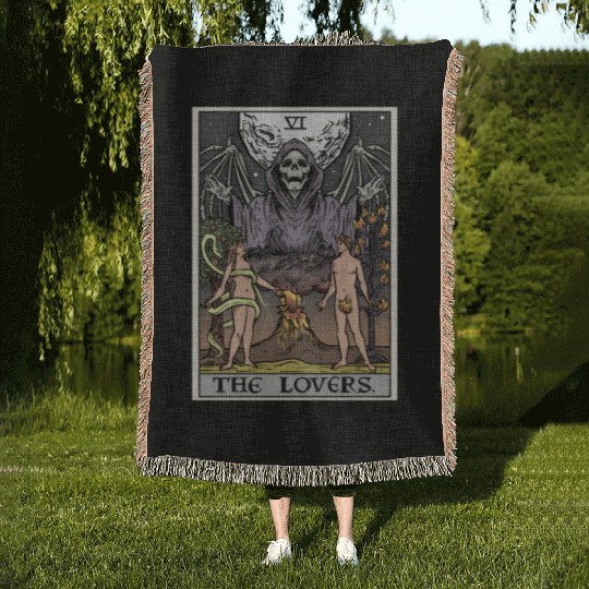 The Tarot Card Halloween Grim Reaper Gothic Horror Woven Blankets