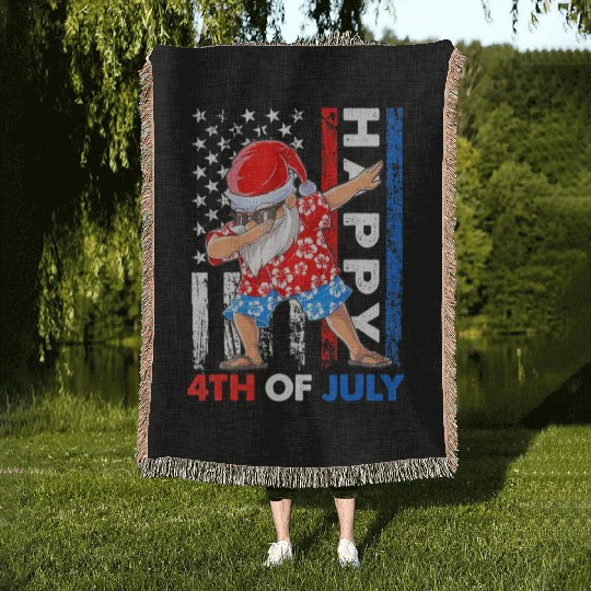 Summer Santa Dabbing Happy Christmas In July 4th Woven Blankets