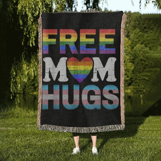 Free Mom Hugs LGBT Pride Free Brother Hugs Woven Blankets