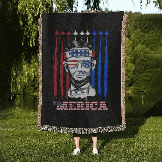 Merica Lincoln Independence Day Party Patriots Woven Blankets