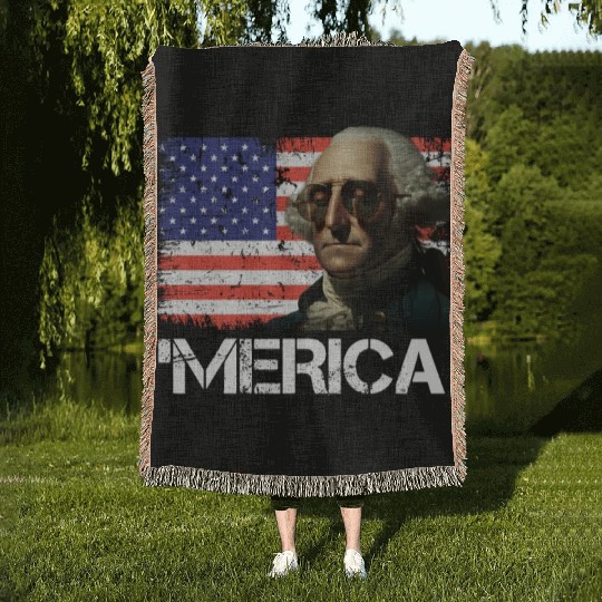 Merica George Washington Independence Day USA Woven Blankets