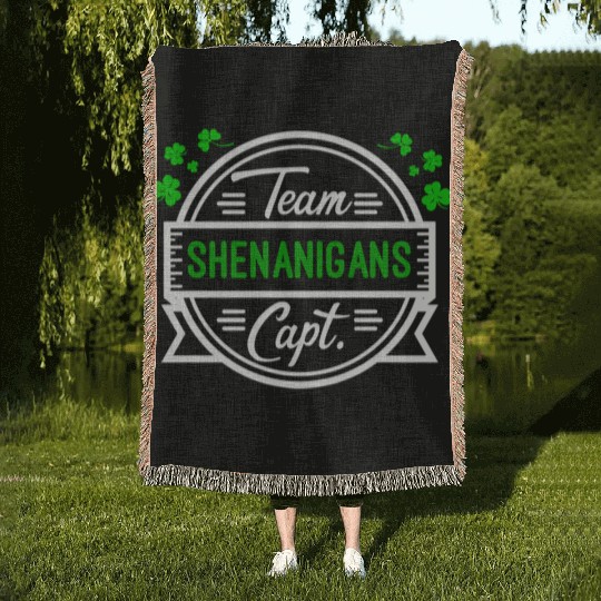 Shenanigans Team Captain Shamrocks St Patricks Day Woven Blankets