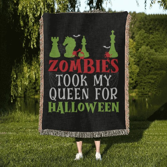 Chess Halloween Trick Or Treat Chess Board Game Woven Blankets