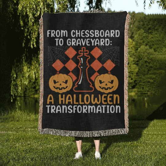 Chess Halloween Trick Or Treat Chess Board Game Woven Blankets
