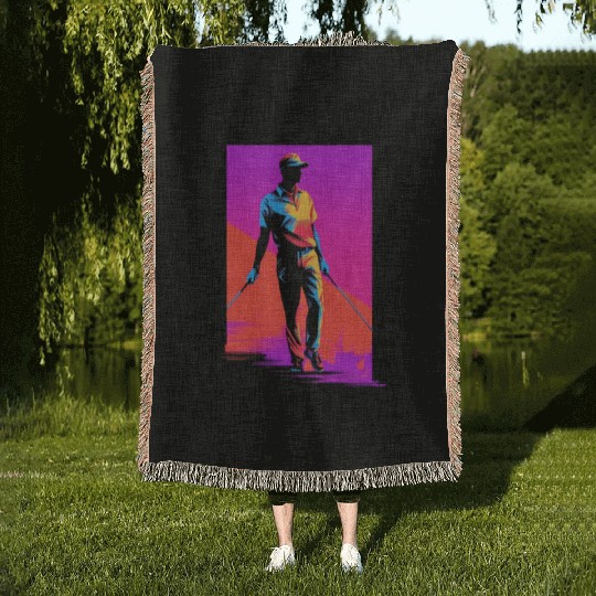 Golfer Golf Player Golfing 80s 90s Retro Woven Blankets