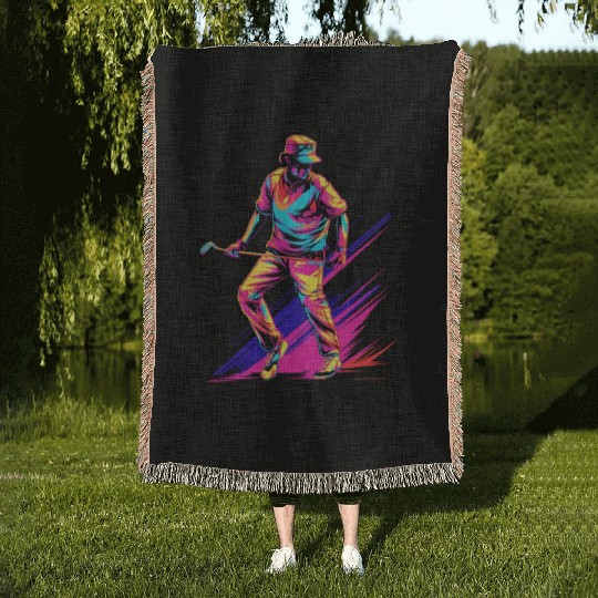 Golfer Golf Player Golfing 80s 90s Retro Woven Blankets