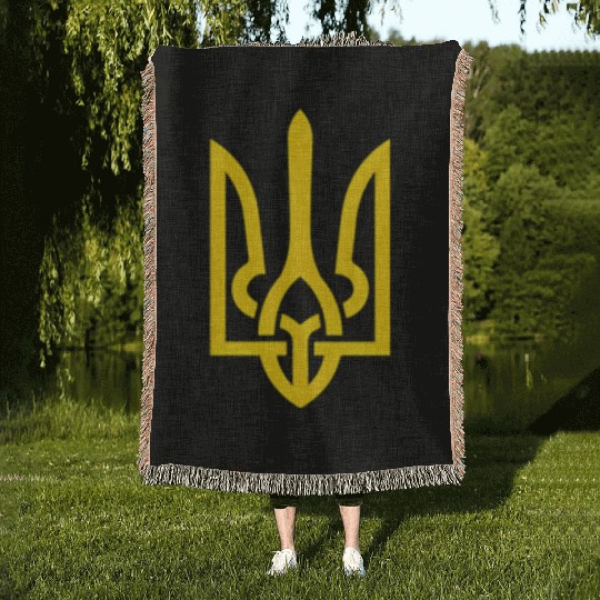 Ukraine Trident Symbol Middle Ukrainian Zeleny Woven Blankets