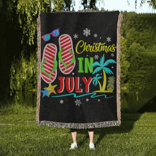 Christmas In July Flip Flops Funny Beach Summer Woven Blankets