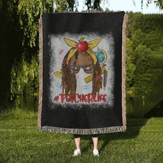 Afro Locs Teacher Life teacher day back to school Woven Blankets