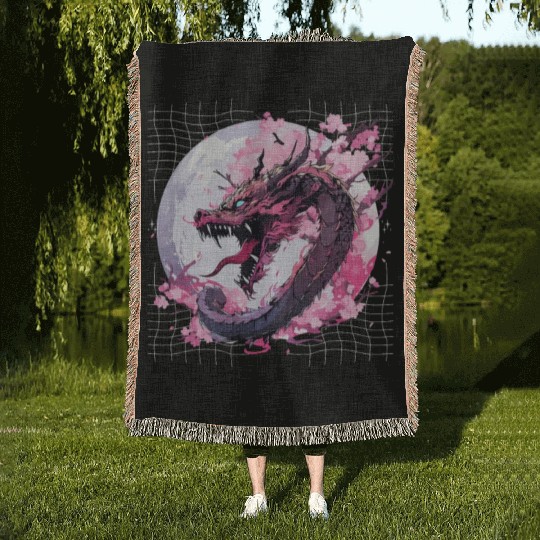 Japanese Dragon Cool Oriental Asian Dragon Humor Woven Blankets