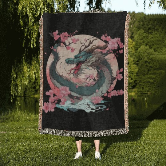 Japanese Dragon Cool Fantasy Chinese Asian Dragon Woven Blankets