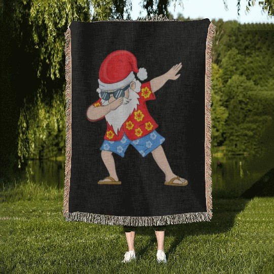 Christmas in July Santa Hawaiian Dabbing Santa Woven Blankets