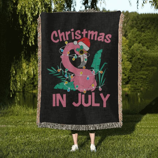 Funny Summer Beach Vacation Christmas In July Woven Blankets