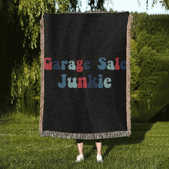 Garage Sale Junkie red blue Woven Blankets