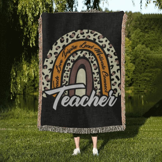 Leopard Rainbow Teacher Love Inre Teaching School Woven Blankets