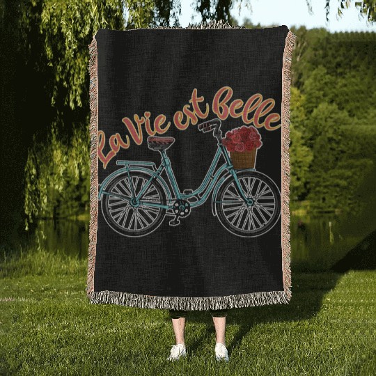 La Vie Est Belle French Bicycle France Francophile Woven Blankets